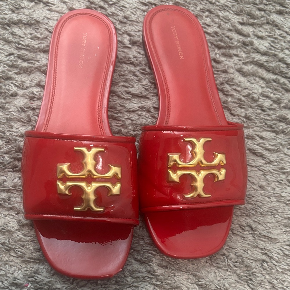Tory Burch Red and Gold Slide Sandals